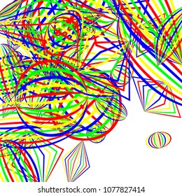 Falling color figures. Concept background with color striped figures for poster or mobile application. Background with falling colorful geometric figures for your design. Vector texture.
