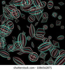 Falling color figures. Concept background with color striped figures for card or poster. Background with falling colorful geometric figures for your design. Vector texture.
