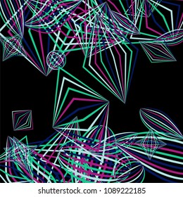 Falling color figures. Concept background with color striped figures for card or poster. Background with falling colorful geometric figures for your design. Vector texture.
