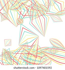 Falling color figures. Concept background with color striped figures for poster or mobile application. Background with falling colorful geometric figures for your design. Vector texture.
