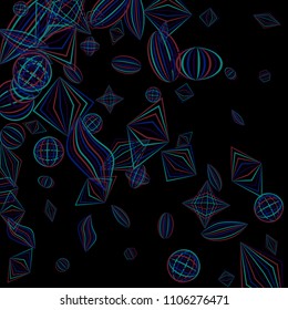 Falling color figures. Concept background with color striped figures for print or banner. Background with falling colorful geometric figures for your design. Vector texture.
