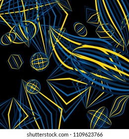 Falling color figures. Concept background with color striped figures for card or poster. Background with falling colorful geometric figures for your design. Vector texture.
