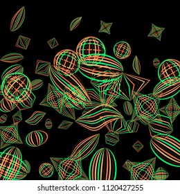 Falling color figures. Concept background with color striped figures for mobile application or print. Background with falling colorful geometric figures for your design. Vector texture.
