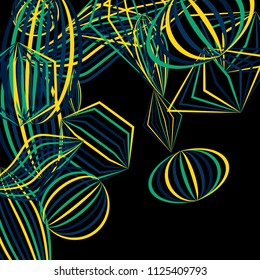 Falling color figures. Concept background with color striped figures for print or banner. Background with falling colorful geometric figures for your design. Vector texture.
