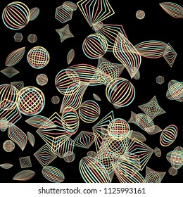 Falling color figures. Concept background with color striped figures for print or banner. Background with falling colorful geometric figures for your design. Vector texture.
