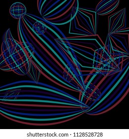 Falling color figures. Concept background with color striped figures for card or poster. Background with falling colorful geometric figures for your design. Vector texture.
