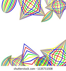 Falling color figures. Concept background with color striped figures for mobile application or print. Background with falling colorful geometric figures for your design. Vector texture.
