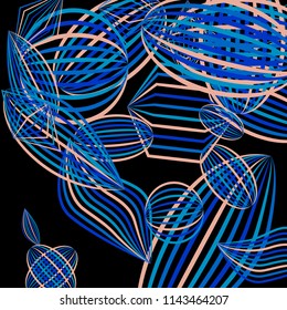 Falling color figures. Concept background with color striped figures for print or banner. Background with falling colorful geometric figures for your design. Vector texture.
