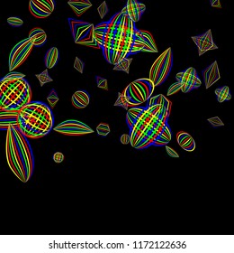 Falling color figures. Concept background with color striped figures for card or poster. Background with falling colorful geometric figures for your design. Vector texture.