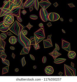 Falling color figures. Concept background with color striped figures for mobile application or print. Background with falling colorful geometric figures for your design. Vector texture.