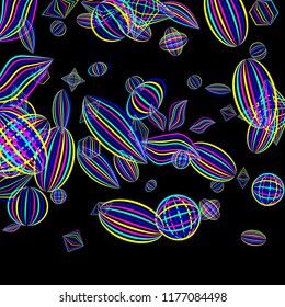Falling color figures. Concept background with color striped figures for card or poster. Background with falling colorful geometric figures for your design. Vector texture.