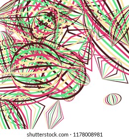 Falling color figures. Concept background with color striped figures for card or poster. Background with falling colorful geometric figures for your design. Vector texture.