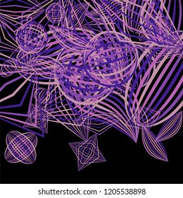 Falling color figures. Concept background with color striped figures for card or poster. Background with falling colorful geometric figures for your design. Vector texture.