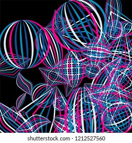 Falling color figures. Concept background with color striped figures for poster or mobile application. Background with falling colorful geometric figures for your design. Vector texture.