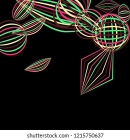 Falling color figures. Concept background with color striped figures for card or poster. Background with falling colorful geometric figures for your design. Vector texture.