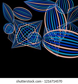 Falling color figures. Concept background with color striped figures for card or poster. Background with falling colorful geometric figures for your design. Vector texture.