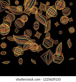 Falling color figures. Concept background with color striped figures for card or poster. Background with falling colorful geometric figures for your design. Vector texture.