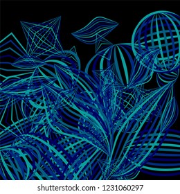 Falling color figures. Concept background with color striped figures for card or poster. Background with falling colorful geometric figures for your design. Vector texture.