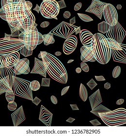 Falling color figures. Concept background with color striped figures for mobile application or print. Background with falling colorful geometric figures for your design. Vector texture.