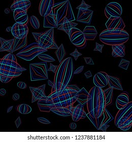 Falling color figures. Concept background with color striped figures for mobile application or print. Background with falling colorful geometric figures for your design. Vector texture.