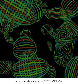 Falling color figures. Concept background with color striped figures for card or poster. Background with falling colorful geometric figures for your design. Vector texture.