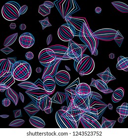Falling color figures. Concept background with color striped figures for mobile application or print. Background with falling colorful geometric figures for your design. Vector texture.