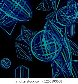 Falling color figures. Concept background with color striped figures for card or poster. Background with falling colorful geometric figures for your design. Vector texture.
