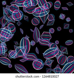 Falling color figures. Concept background with color striped figures for print or banner. Background with falling colorful geometric figures for your design. Vector texture.