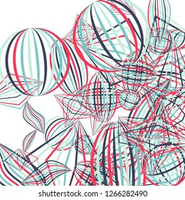 Falling color figures. Concept background with color striped figures for card or poster. Background with falling colorful geometric figures for your design. Vector texture.