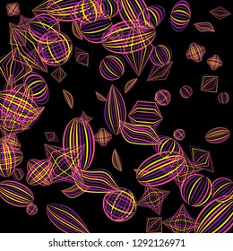 Falling color figures. Concept background with color striped figures for print or banner. Background with falling colorful geometric figures for your design. Vector texture.