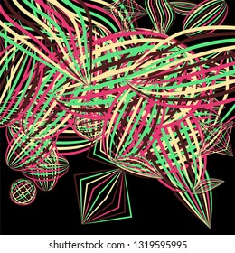 Falling color figures. Concept background with color striped figures for print or banner. Background with falling colorful geometric figures for your design. Vector texture.