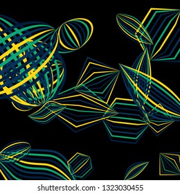 Falling color figures. Concept background with color striped figures for print or banner. Background with falling colorful geometric figures for your design. Vector texture.