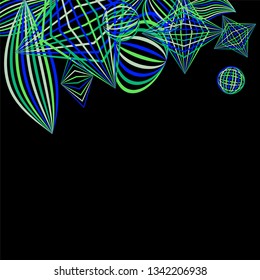 Falling color figures. Concept background with color striped figures for card or poster. Background with falling colorful geometric figures for your design. Vector texture.