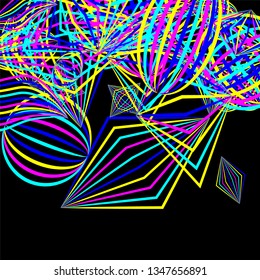 Falling color figures. Concept background with color striped figures for mobile application or print. Background with falling colorful geometric figures for your design. Vector texture.