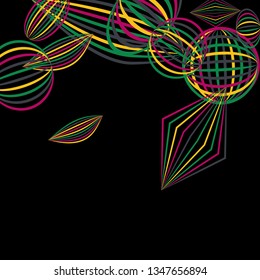 Falling color figures. Concept background with color striped figures for print or banner. Background with falling colorful geometric figures for your design. Vector texture.