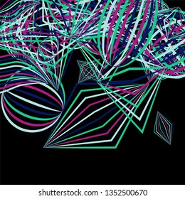 Falling color figures. Concept background with color striped figures for print or banner. Background with falling colorful geometric figures for your design. Vector texture.