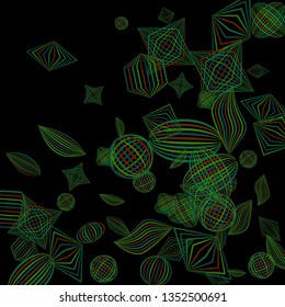 Falling color figures. Concept background with color striped figures for print or banner. Background with falling colorful geometric figures for your design. Vector texture.