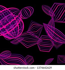 Falling color figures. Concept background with color striped figures for card or poster. Background with falling colorful geometric figures for your design. Vector texture.