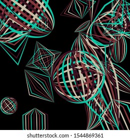 Falling color figures. Concept background with color striped figures for card or poster. Background with falling colorful geometric figures for your design. Vector texture.