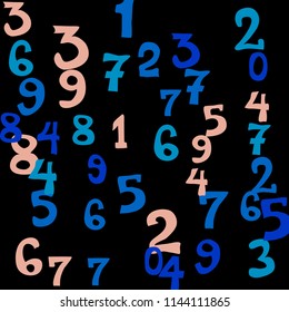 Falling color numbers on black background.