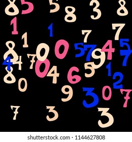 Falling color numbers on black background.