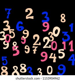 Falling color numbers on black background.