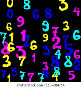 Falling color numbers on black background.