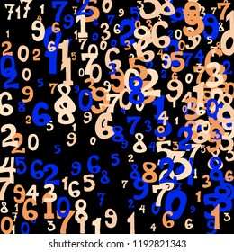 Falling color numbers on black background.