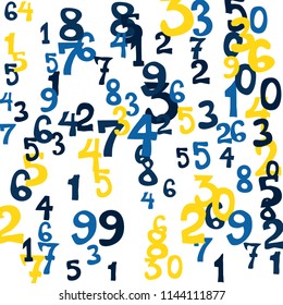 Falling color numbers on white background.