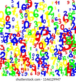 Falling color numbers on white background.