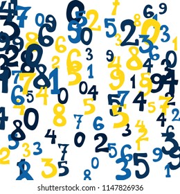 Falling color numbers on white background.