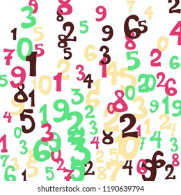 Falling color numbers on white background.