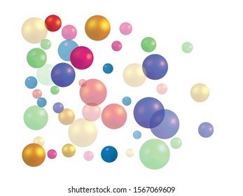 Falling colored festive 3d balls. Vector illustration theme. Fresh element of your design. Colorful festive luxury bright chaotic confetti background on white.