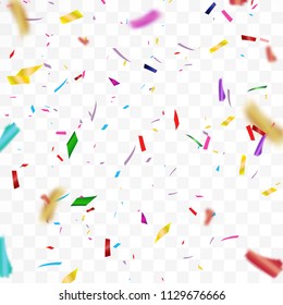 Falling Colorful bright confetti isolated on transparent background. Celebration Event and Holiday Decorative Design.  vector illustration